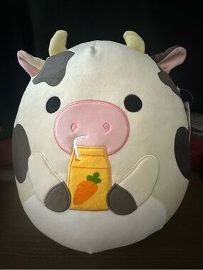 Squishmallows Colin Cow Plush - White, Black & Pink Accents